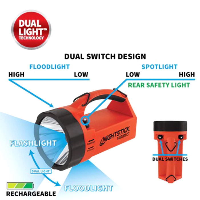 VIRIBUS Intrinsically Safe Rechargeable X-Series Dual-Light Lantern Light