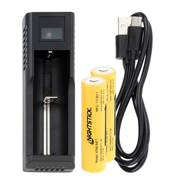 Nightstick Dual 18650 3400mA Rechargeable Lithium-ion Batteries with External Charger & Cable