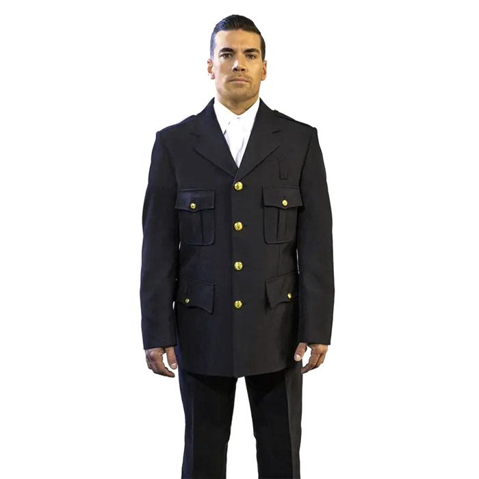 Anchor Single Breasted Polyester Wool Blend Coat with Top Patch Pockets and Bottom Flaps