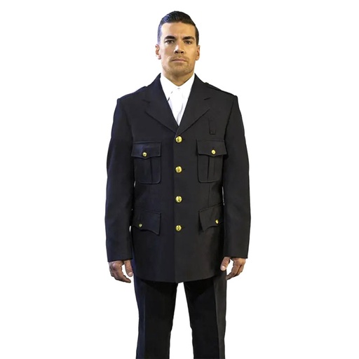 Anchor Single Breasted Polyester Wool Blend Coat with Top Patch Pockets and Bottom Flaps