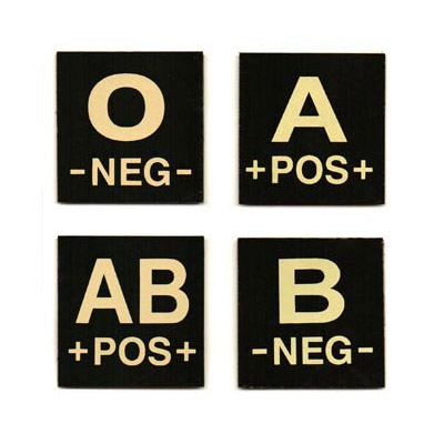 Cejay Engineering IR Reflective 2" x 2" Blood Type Velcro Patch